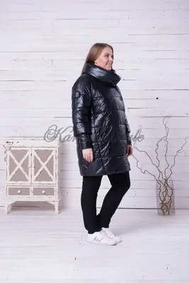 Зимняя удлиненная куртка с воротником-стойкой УК 512 для полных женщин