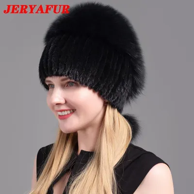 Купить Женские меховые шапки, пушистые зимние теплые вязаные шапки из  натурального меха норки, модные цилиндры, женские шапки из натурального  меха | Joom