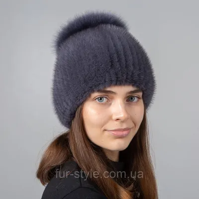 2023 Зимняя женская вязаная зимняя шапка из норки с помпоном с лисьим  помпоном, черно-серебристая - URSFUR