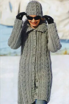 Пальто из кос с капюшоном, вязаное спицами | Sweater coat pattern, Knitted  coat, Stylish sweaters