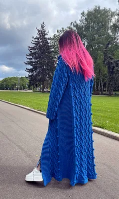 Вязаное пальто спицами по диагонали - Lilia Vignan