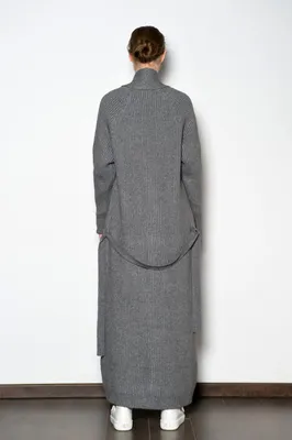 Голубое вязаное пальто в стиле шанель из альпаки на шелковой подкладке с  объемным шарфом №526203 - купить в Украине на Crafta.ua