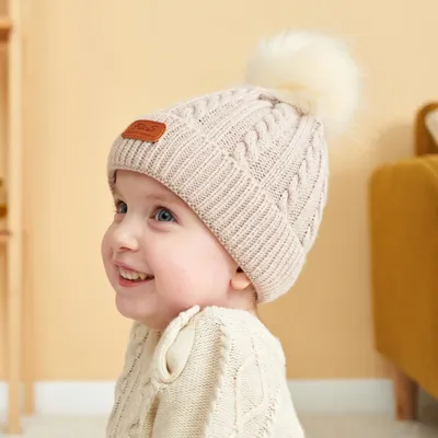 Зимняя теплая детская вязаная шапка с милыми помпонами, детская шапка,  облегающие шапки, теплые вязаные шапки, детские шапки для мальчиков и  девочек, однотонные шапки с помпоном, зимние вязаные шапки для детей |  AliExpress