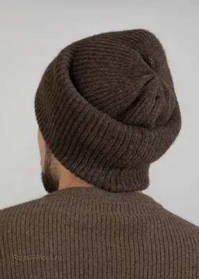 Коричневая вязаная мужская шапка пух яка | Купить в Москве, СПб