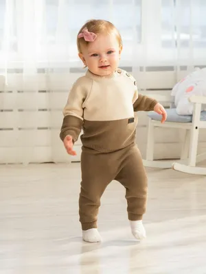 Костюм детский вязаный Amarobaby Pure Love DOUBLE, коричневый, размер 86.  Официальный сайт AmaroBaby