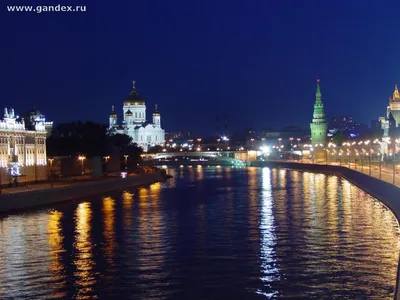 Город Москва, виды ночной москвы, Москва-река, для рабочего стола, города  обои 1024x768.