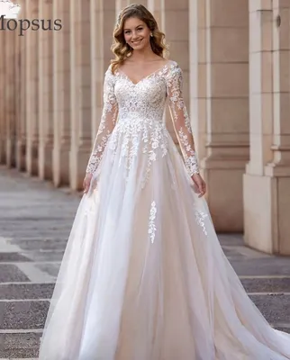 Винтажное свадебное платье в стиле бохо для невесты 2024, Элегантное свадебное  платье с расклешенным длинным рукавом, Кружевная аппликация, трапециевидная  юбка | AliExpress