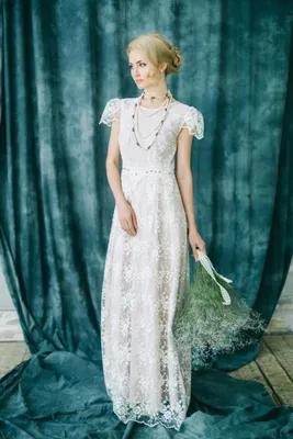 Шифоновое кружевное винтажное свадебное платье с длинными рукавами