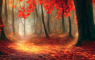 Лес с красной листвой - 73 фото