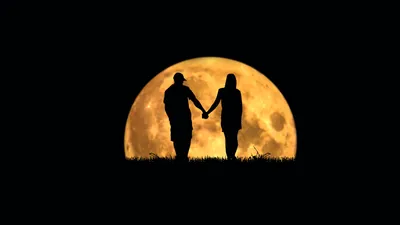 Фотография Влюбленные пары силуэта Moonlovers луной 1920x1080