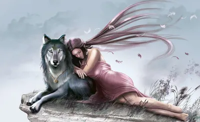 Волк и девушка фото