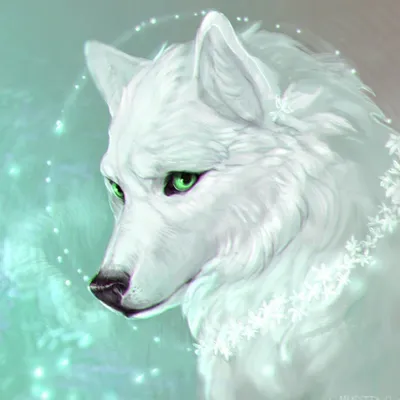 Белый волк с голубыми, светящиеся …» — создано в Шедевруме