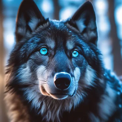 Волк с голубыми глазами на черном фоне. генеративный помощник Иллюстрация  штока - иллюстрации насчитывающей шерсть, конспектов: 273610083