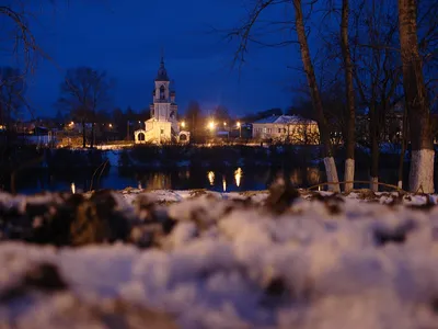 Ночной город / г Вологда, река Вологда, церковь Сретения и Ночлежный дом