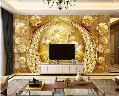 3D-обои для стен в рулонах, обои с бриллиантами, золотыми воротами,  лебедем, озером, драгоценностями, цветами для гостиной, фотообои на стену |  AliExpress
