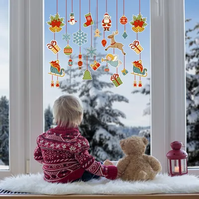 Новогодний декор для окна Набор новогодняя гирлянда (шары на ниточках  игрушки) матовая 800х950 мм (ID#1515485390), цена: 450 ₴, купить на Prom.ua