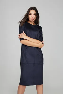 Темно синее платье миди из искусственной замши DSP-286-41t купить в  интернет-магазине latrendo.ru