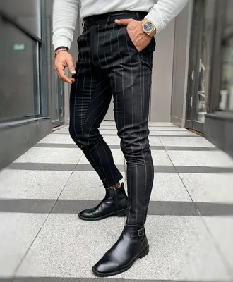 Мужские брюки в полоску зауженные чёрные Турция классические молодежные  штаны узкие для офиса полосатые Турция (ID#1547015910), цена: 1070 ₴,  купить на Prom.ua