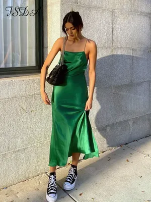 FSDA 2021 зеленое атласное платье миди с открытой спиной женское Клубное  сексуальное облегающее платье без рукавов с открытыми плечами вечерние  летние наряды | AliExpress