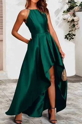 Женское вечернее платье до пола, Зеленое Шелковое атласное платье цвета  хаки с юбкой-годе, сексуальное платье для выпускного вечера, 2024 |  AliExpress