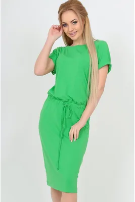 Купить Летнее платье миди с кулиской зеленое