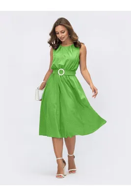 Купить Летнее зеленое платье миди в мелкую точку