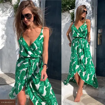 Женское Летнее платье на запах с принтом листья купить в онлайн магазине -  Unimarket