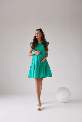 Платье Колен GR ➤ зеленое летнее платье беременным и кормящимот МамаТато  Размер S Цвет Зеленый