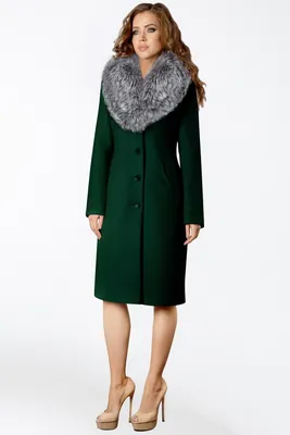 Купить утепленное зеленое зимнее пальто с мехом лисы