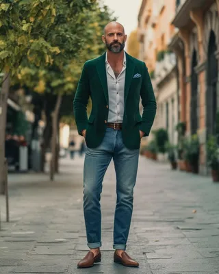 Green Blazer with Rolled-up Jeans | Hockerty