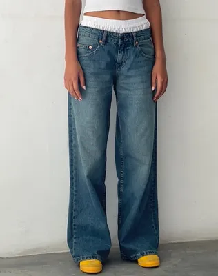 Vintage Blue Green Extra Wide Low Rise Jeans | Roomy – motelrocks-com-us