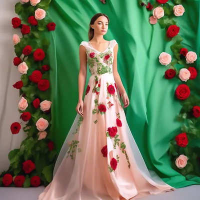Зеленое платье в цветочный принт - 1487 - JK-Fashion