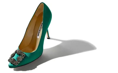 HANGISI | Green Satin Jewel Buckle Pumps | Manolo Blahnik