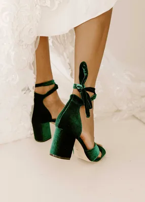 Green wedding shoes with deep green velvet heels for the earthy and  luxurious bride