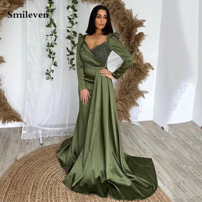 ₪442-Smileven Hunter Зеленые вечерние платья русалки с длинным рукавом  платье для выпускного вечера в Саудовской Аравии платья для -Description