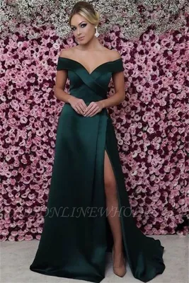 Темно-зеленые вечерние платья с открытыми плечами | Элегантные вечерние  платья с разрезом 2021 | Babyonlinewholesale