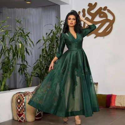 Зеленые Вечерние платья а-силуэта длиной до щиколотки из тюля с аппликацией  длинное платье для выпускного вечера из Дубая и Саудовской Арав... / Платья  для особых случаев