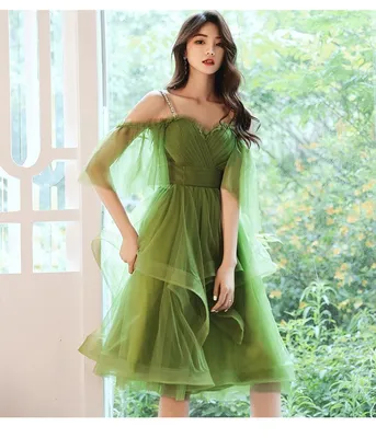 Новое травяное зеленое платье средней длины для девушек и женщин, платье  принцессы для банкета, подр… | Зеленое платье, Платье для выпускного бала,  Выпускные платья