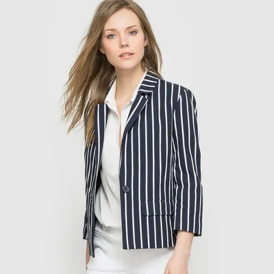 Жакет в полоску - артикул B120009, цвет MILK-DARK NAVY STRIPED - купить по  цене 0 руб. в интернет-магазине Baon