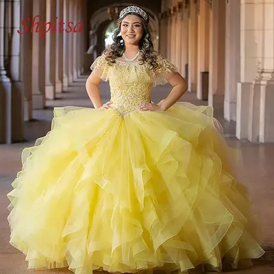 Элегантное желтое кружевное платье для девушек, бальное платье, женское длинное  платье для маскарада, 16-летнее милое платье для выпускного вечера, 16 лет  | AliExpress