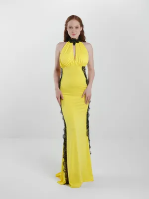 Длинное желтое платье на бретельках (арт. 11322) ♡ интернет-магазин Gepur