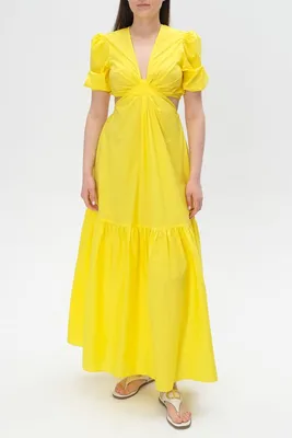 Нарядное Желтое Длинное Платье на Запах с Вырезами на Плечах Большие  Размеры — Купить на BIGL.UA ᐉ Удобная Доставка (1852446210)
