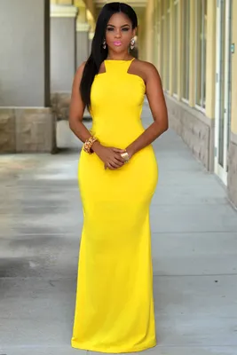 Длинное желтое платье с открытой спиной арт. 17421 | интернет-магазин  VitoRicci