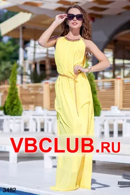 Купить желтое длинное платье из шифона с поясом fn-3482 оптом и в розницу в  женском интернет-магазине VBClub.ru