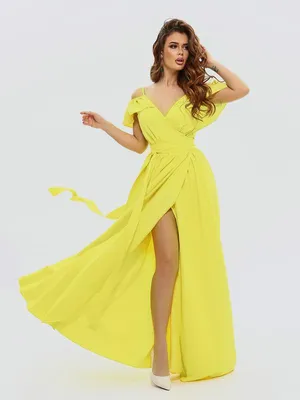 Желтое длинное платье с открытыми плечами — цена 1050 грн в каталоге Длинные  платья ✓ Купить женские вещи по доступной цене на Шафе | Украина #62929858
