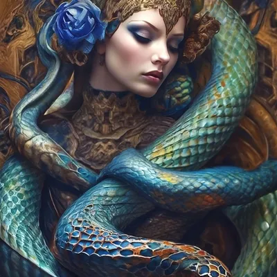 Женщина - змея, цветная чешуя, много…» — создано в Шедевруме