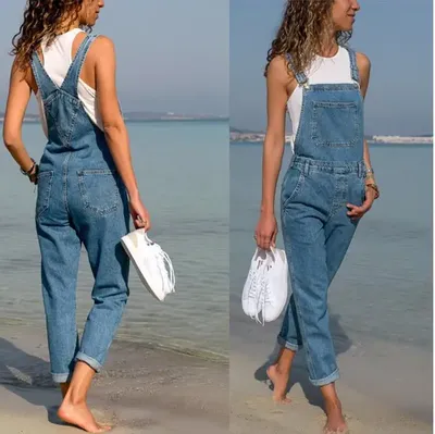 Женский джинсовый комбинезон, женский комбинезон, женские джинсовые брюки,  женский свободный комбинезон, длинные джинсовые брюки, женские комбинезоны  | AliExpress