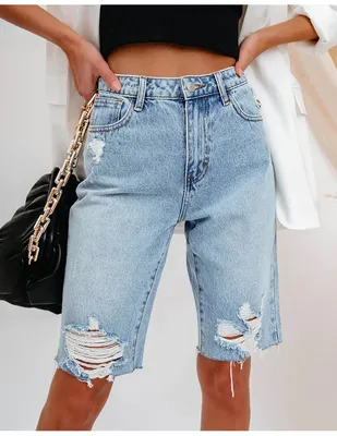 Женские рваные джинсовые шорты, эластичные облегающие джинсовые шорты до  колен, лето 2023 | AliExpress