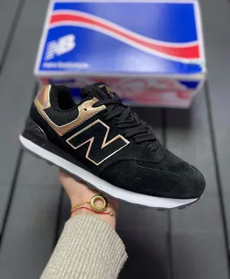 Женские кроссовки New Balance 574 черные с золотом в СПб