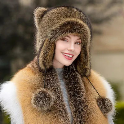 Купить SOMALER шапка-ушанка из натурального лисьего меха с ушками, женские  зимние теплые пушистые стильные шапки, модные шапки из натурального меха с  медвежьими ушками и меховым помпоном | Joom